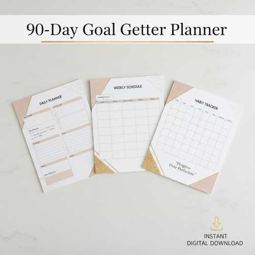 90-Day Goal Getter Planner — Printable Daily, Weekly & Habit Tracker PDF