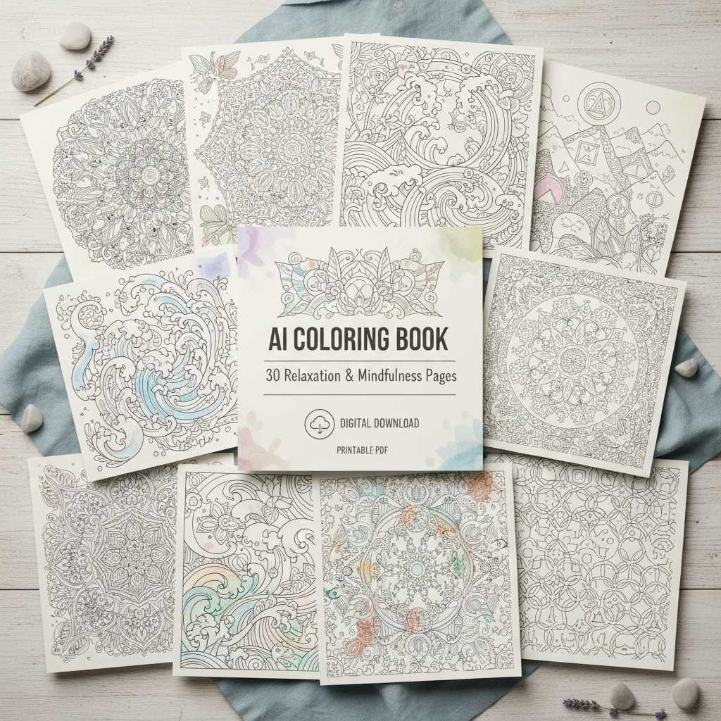AI Coloring Book — 30 Relaxation & Mindfulness Pages | Printable PDF