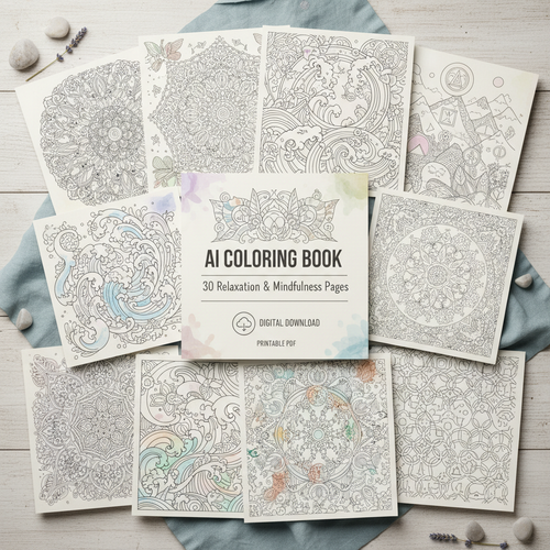 AI Coloring Book — 30 Relaxation & Mindfulness Pages | Printable PDF